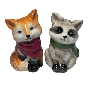 Fox & Raccoon Christmas holiday salt & pepper shakers Cracker Barrel